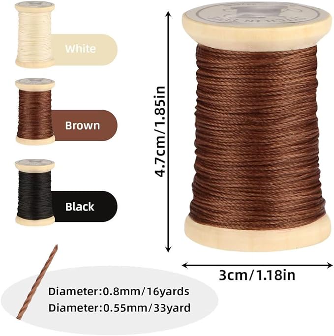 Natural Waxed Thread, 0.55mm/0.8mm, Wax Thread for Handcrafted Wrapping, Sewing, Bookbinding, Leather Threads, Beginners Craft DIY, Hemp Cord (Black/Brown/White, 0.55mm/33 Yards)