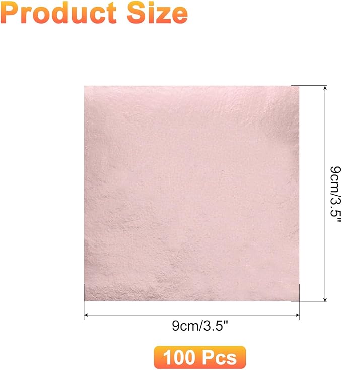uxcell 100pcs Leaf Sheets, 3.5" x 3.5" Foil Sheets Paper Sheets for DIY Crafts Painting Nails Resin Furniture Decoration(Light Rose Gold)