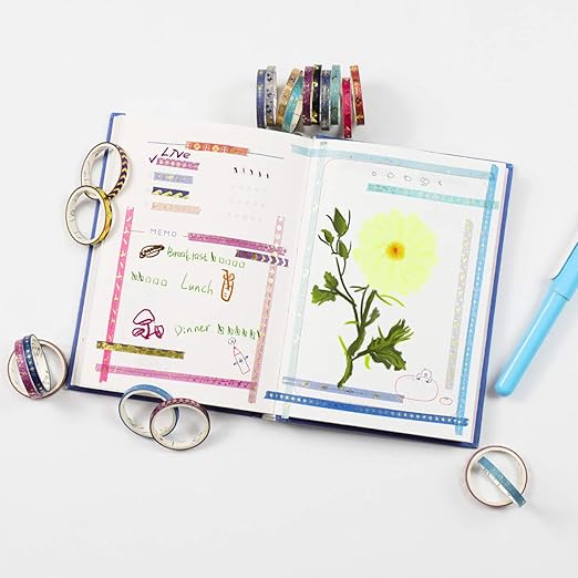 AEBORN Thin Purple Washi Tape - 20 Rolls 5mm Gold Foiled Skinny Washi Tape Set, Pretty Star Washi Tape for Bullet Journal, Scrapbook, Gift Packaging, DIY Crafts