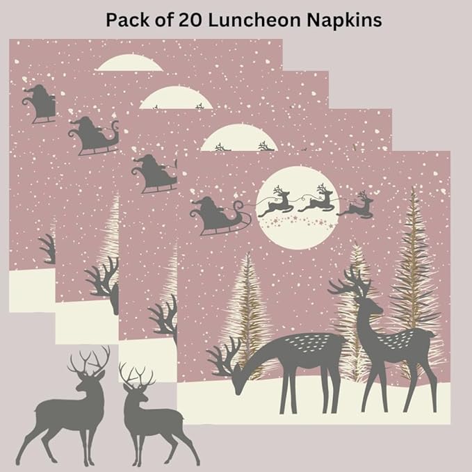 20-ct 13x13 Christmas Paper Decoupage Napkins, 3-Ply Servilletas Tissue Napkin for Dinner and Parties, Disposable Napkins (Santa Sleigh)