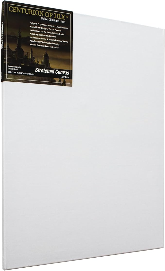 Centurion Deluxe Professional Oil Primed Linen Stretched Canvas, 11oz Linen, 18x24 - Box of 6, 0.67" Deep Canvases, Kiln-Dried Stretchers, Back Stapled, Premium Medium Weight Canvas for Oil Paintings
