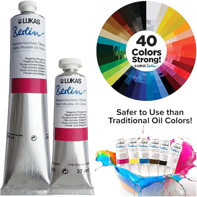 Lukas Berlin Pro Artists Water Mixable Oil Paint 200 ml Tube Viridian Hue, Water Soluble, Lightfast Pigments, Quick Drying, Easy Clean-Up, Eco-Friendly, Professional Quality, 40 Color Range