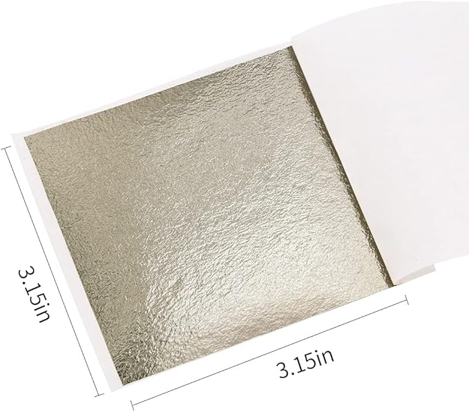KINNO 100 Sheets Gold Leaf Sheets - KINNO Antique Silver Foil Paper Multipurpose for Home, Wall, Frame, Ceiling, Furniture Decoration, 3.15 by 3.35 Inches