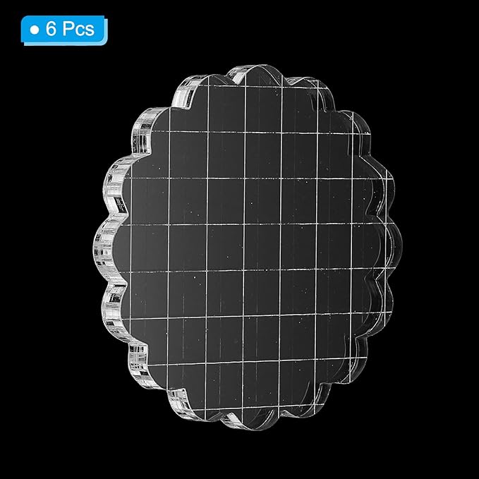 PATIKIL 3" Acrylic Stamp Block, 6Pcs Clear Stamping Block with Grid Lines Decorative Mounting Blocks Round for Scrapbooking DIY Crafts Card Making