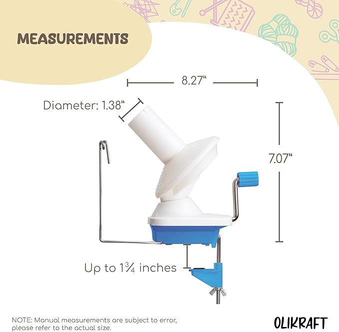 Olikraft Manual Yarn Winder | Yarn Ball Winder, Roller, Baller Crochet Spinner for Crocheting | Clamp for 1 3/4" Surfaces | Create Cakes up to 4oz