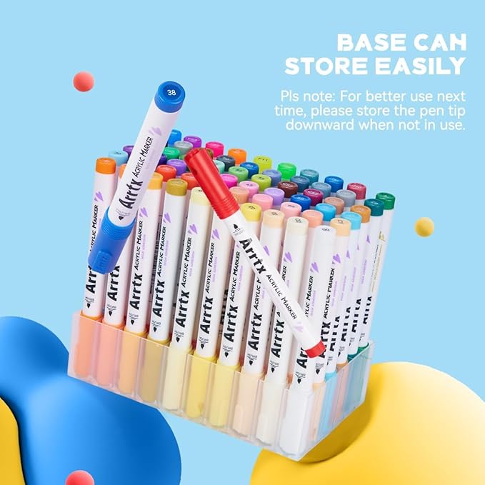 Arrtx 60 Colors Acrylic Paint Pens, Markers Paint Pens, Brush Tip for Rock Painting, Wood, Canvas, Stone, Ceramic, DIY Crafts Making Art Supplies-with Neon & Metallic & Regular Color-60A