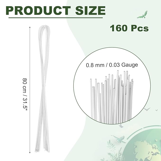 PATIKIL 32 Inch 22 Gauge Floral Stem Wire, 4 Pack/160 Pieces Bouquet Stem Paper Wrapped for DIY Crafts Flower Arrangements, White