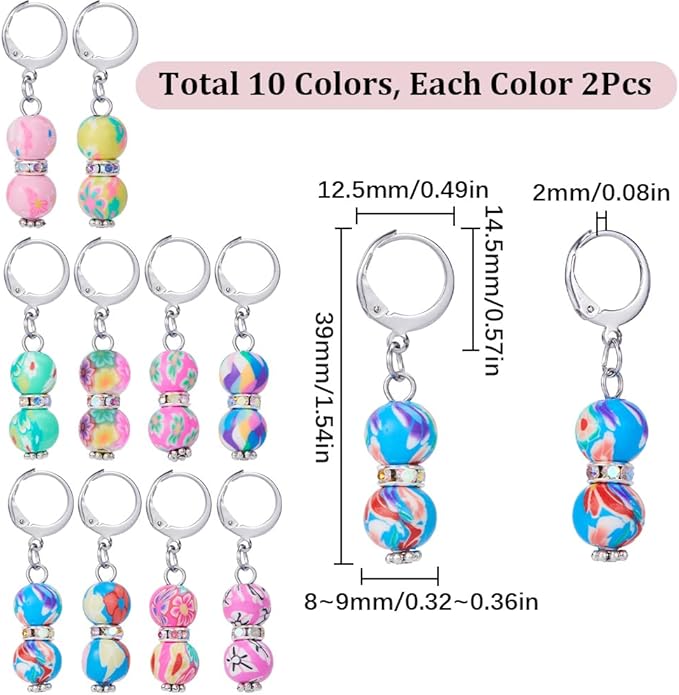SUNNYCLUE 1 Box 20Pcs Stitch Markers Crochet Stitch Marker Cute Round Polymer Clay Beads Charms Clip On Removable Leverbacks Zipper Pull Charm Locking Knitting Markers for Yarns DIY Sewing Quilting