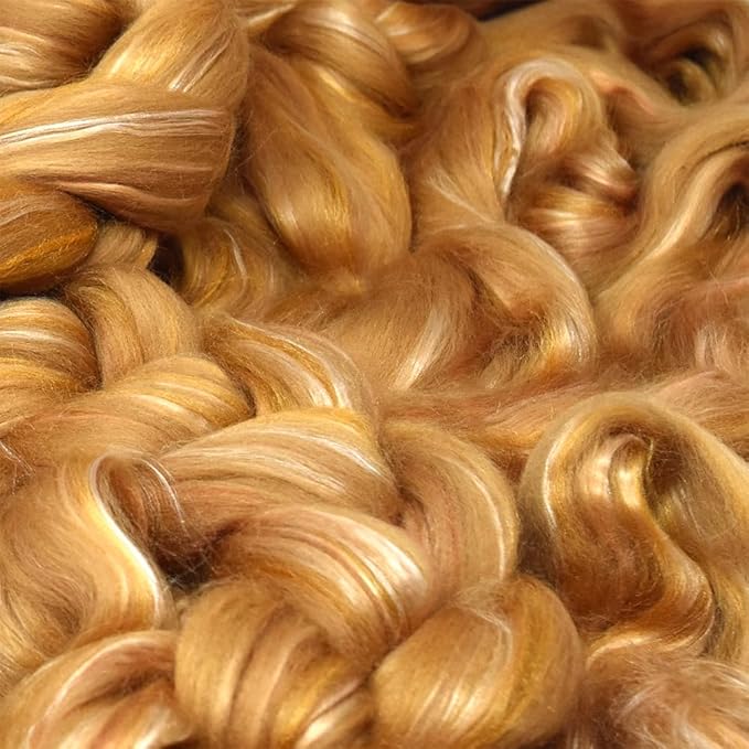 Merino Silk Luxe Tonal Designer Blend. Superfine Merino, Mulberry Silk, Tussah Silk. Top Roving for Spinning or Felting. Toffee Whisper 4oz