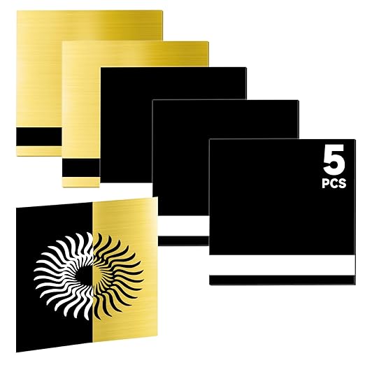 5PCS Laser Engraving Double Color ABS Plastic Sheet,Two-Tone Laserable Engraving Plastic Sheets for Name Badge,Office Label,Size 11.73" x 11.73",Black/White & Brushed Golden/Black