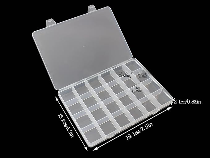 4packs Plastic Organizer Box 24 Grids Clear Storage Container Jewelry Box with Fixed Dividers for Beads Art DIY Crafts Jewelry Fishing Tackles (4pcs 24 Grids Box)