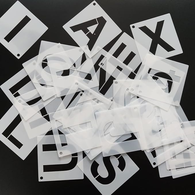 4 in Alphabet Number Stencils for Painting, 42 Pcs Reusable Letter Stencils for DIY Project Art Craft Spray Painting Templates Interlocking Stencil Kits for Wood Signs, Wall Art