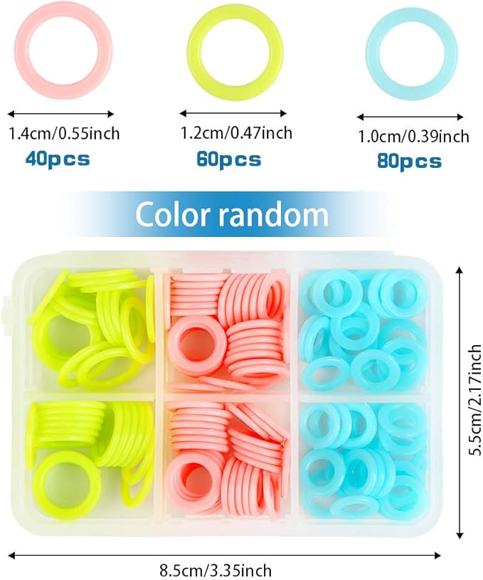 LUNARM 180 Pieces Stitch Markers for Crocheting, Knitting Random Colored Markers Rings(S/M/L), Crochet Locking Knitting Stitch Counter Needle Clip with Storage Box