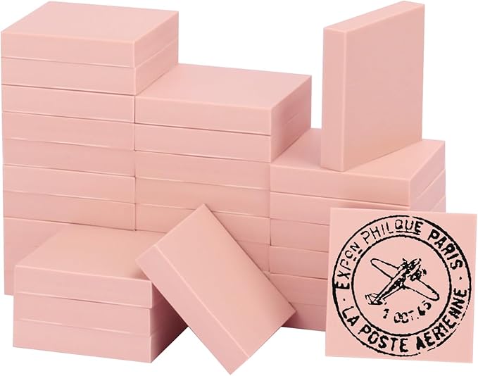 60 Pcs 2"x2" Rubber Carving Blocks, Linoleum Blocks, Stamp Carving Blocks for Printmaking, Linocut Artists, Crafts and More,(Pink) by KUKLIPJIM.