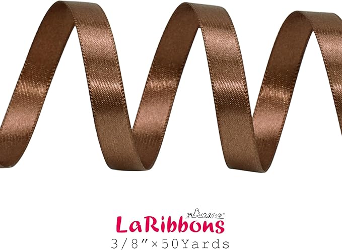 LaRibbons Brown Satin Ribbon 3/8 Inch 50 Yards Thin Luxury Double Faced Mocha Mousse Silk Ribbon for Flower Bouquet Crafts Gift Wrapping Wedding Decoration
