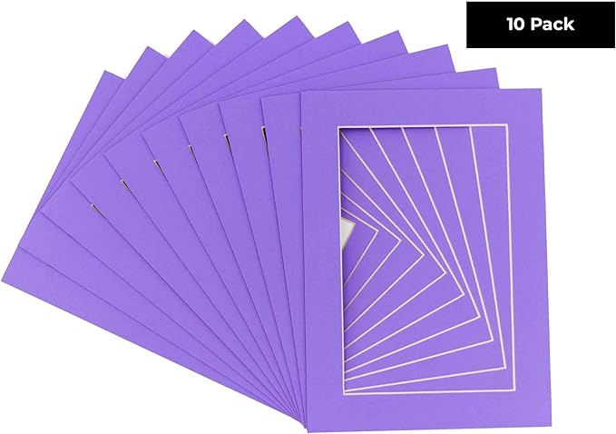 5x7 Mat for 8.5x11 Frame - Precut Mat Board Acid-Free Show Kit with Backing Board, and Clear Bags Light Purple 5x7 Photo Matte Made to Fit a 8.5x11 Picture Frame Matboard for Framing, Pack of 10 Mats