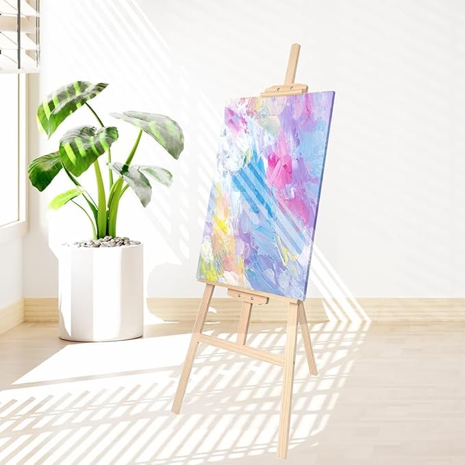 Wooden Painting Easel Stand, Adjustable＆Folds Flat for Storage, Ideal for Painting, Office Presentations, Posters, Signage