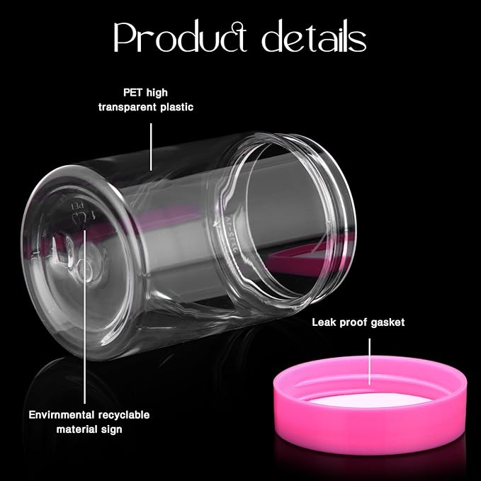 SATINIOR 12 Pack 4 oz Plastic Container Jars with Lids Round Clear Travel Cosmetic Container Slime Jars for Toiletries, Lotion, Cream, Ointments, Makeup, Rhinestone, Samples, Kitchen Storage(Pink)