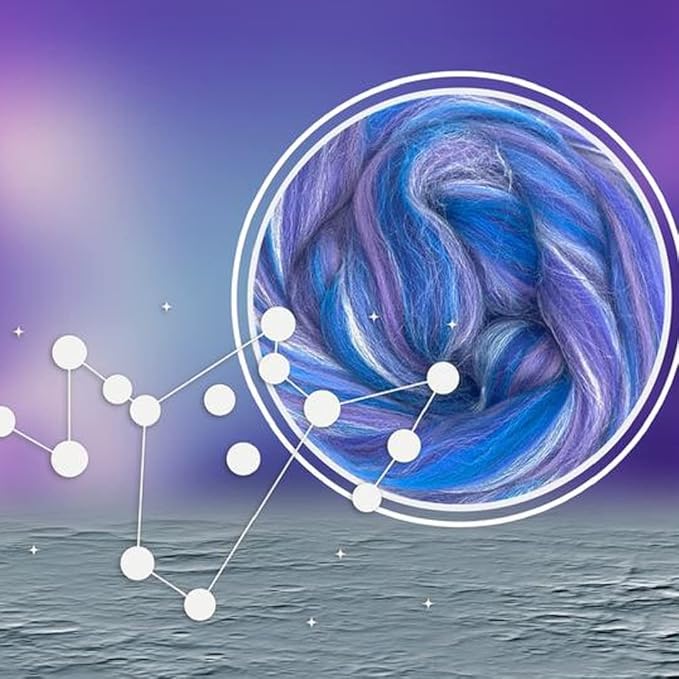 Revolution Fibers – Constellation Range Roving (8 Ounces) | Multicolored Tonal Blend of 70% Dyed Merino and 30% Tussah Silk Combed Top | Soft Fiber for Felting, Spinning, Knitting (Phoenix Blue)