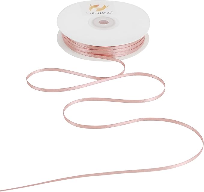 HUIHUANG Rose Gold Ribbon 1/8 inch Solid Color Thin Satin Ribbon 100 Yards Continuous for Crafts DIY Bows Decoration Sewing and Invitation Card Gift Tags Christmas Ornaments Wedding Decoration