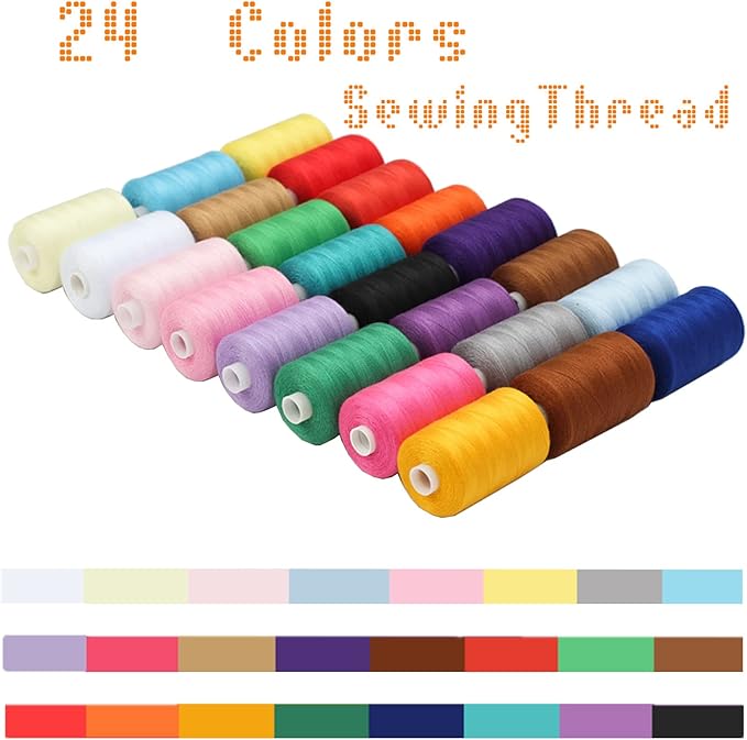 Simthread All Purpose Sewing Thread, 24 Spool 1000 Yards Polyester Thread for Sewing, Handy Polyester Sewing Threads for Sewing Machine - 24 Colors