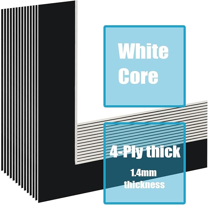 Egofine 5x7 Black Picture Mats Pack of 11, Frame Mattes for 4x6 Pictures, Acid Free, 1.2mm Thickness, with Core Bevel Cut