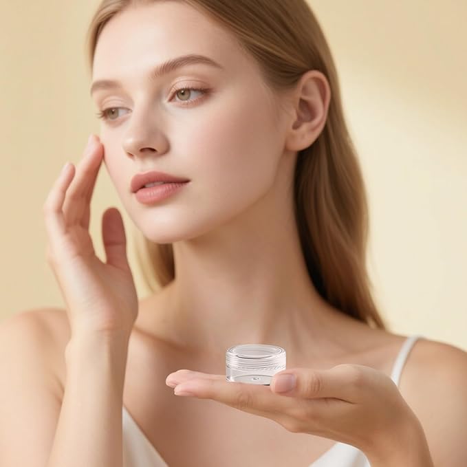5g Cosmetic Sample Jars with Lids, 50 Pack Clear Small Plastic Containers for Skincare, Face Cream & Lip Balm, BPA-Free, Refillable Travel Size Containers