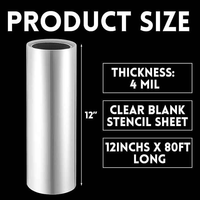 Frienda 12 Inches x 80 ft Rolls 4 Mil Blank Stencil Sheets Acetate Sheets Clear Template Material Reusable Acetate Roll for Crafts Stencil Paper Vinyl for Cutting Machines(Clear)