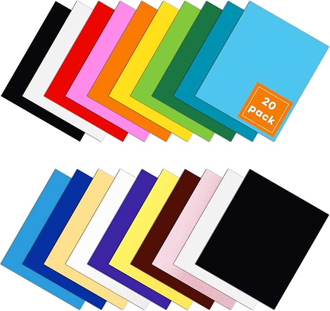 HTVRONT Heat Transfer Vinyl Bundle - 20 Pack 12" x 10" Iron on HTV for T-Shirt - 18 Assorted Colors Compatible with Cricut Cutting Machine, for Silhouette Cameo or Heat Press Machine