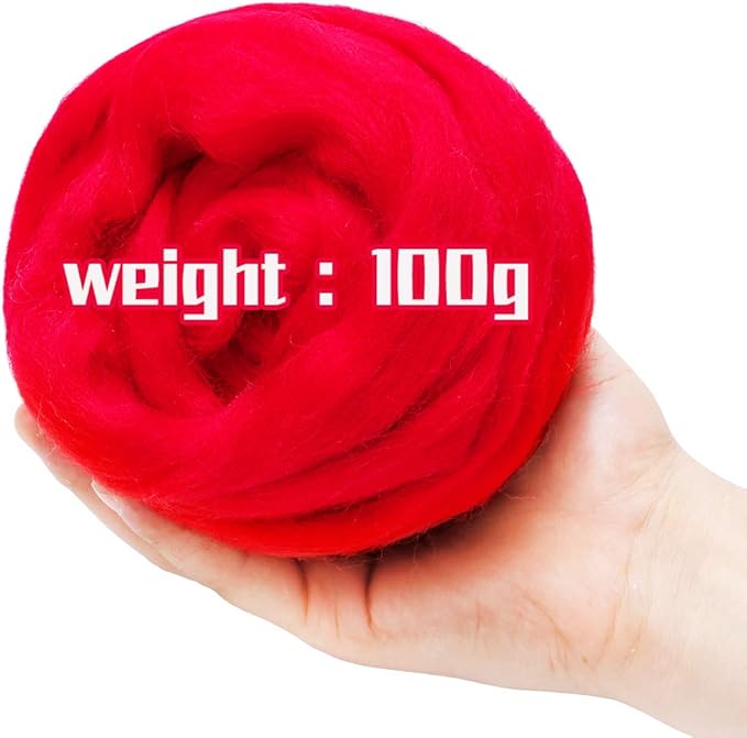 3.53oz Wool Roving Yarn, Wool Felting Supplies, Pure Wools, Chunky Yarn, Spinning Wool Roving for Needle Felting Wet Felting DIY Hand Spinning (red)