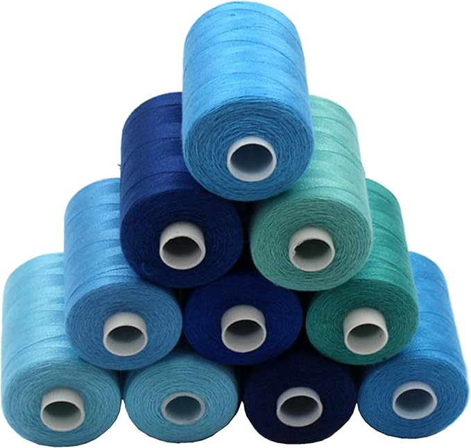 Simthread All Purpose Sewing Thread, 10 Spool Assorted Blue Series 1000 Yards Each Bobbin Polyester Thread for Sewing, Handy Polyester Sewing Threads for Sewing Machine - (Denim Color Series)