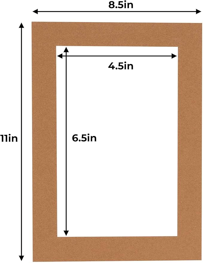 5x7 Mat for 8.5x11 Frame - Precut Mat Board Acid-Free Show Kit with Backing Board, and Clear Bags Brown 5x7 Photo Matte Made to Fit a 8.5x11 Picture Frame Matboard for Framing, Pack of 10 Mats