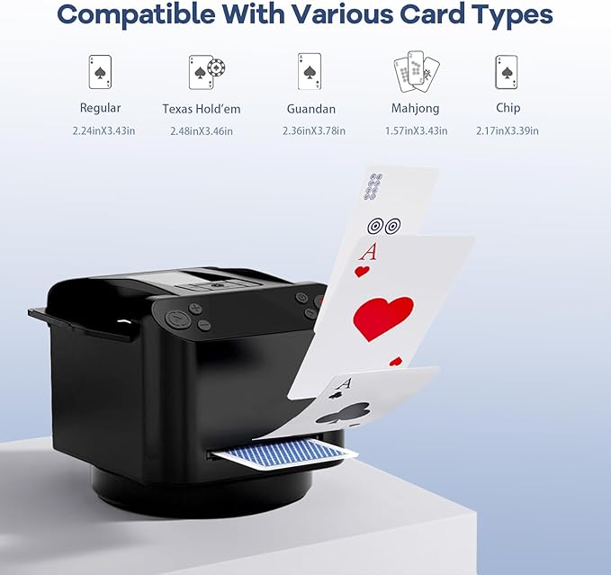 Automatic Card Shuffler and Dealer 2-in-1, 360°/180°Rotating Dealer with Wireless Remote Control, Supports 1-12 Players Poker Shuffler, Suitable for UNO, Poker, Phase 10, Skip-Bo, Blackjack