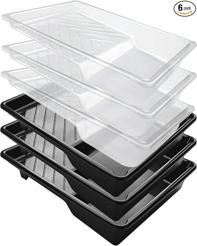 6 Pack Paint Tray Liners 7 Inch, 3 Heavy-Duty Plastic Trays with 3 Disposable Clear Liners, Paint Roller Trays, Paint Pan Liners for Walls, Furniture & DIY Painting Projects