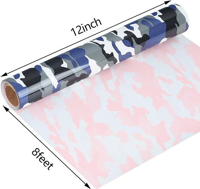 Guangyintong Camouflage Blue Heat Transfer Vinyl Rolls, 12" x 8ft Soft PU Iron on Vinyl Bundle - Stretchy, Easy to Cut & Weed for T-Shirts, All Cutter Machine, HTV Design