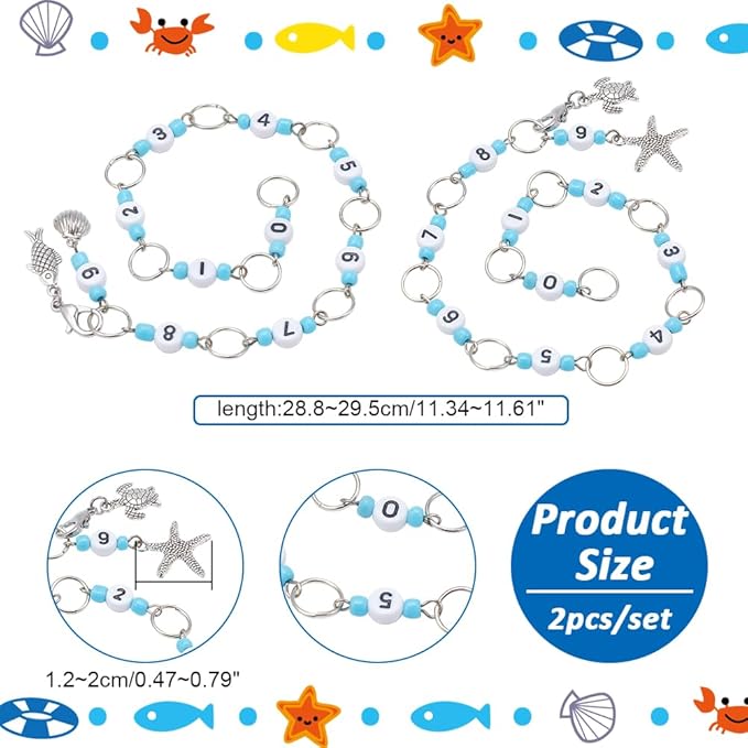 NBEADS 2 Styles Sea Animal Knitting Row Counter Chains, Acrylic Number Stitch Markers Glass Beaded Crochet Stitch Marker Crocheting Accessories for Weaving Sewing Quilting