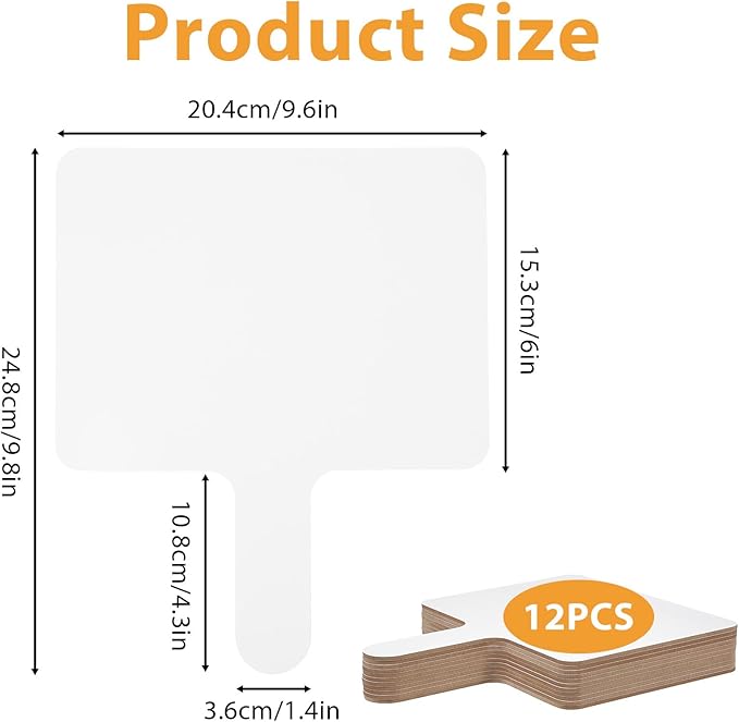 12 Pcs Dry Erase Answer Paddles, Auction Paddles Bulk, 9.8 x 8 Inches White Board, Double Sided Paddle for Students Classroom Office Meeting Voting Answers Shower Games Party