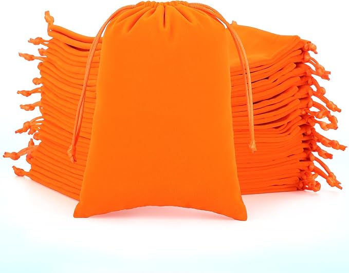 Velvet Drawstring Jewelry Bag, 50Pcs Orange Dice Bag, 5x7, Or Wrapping Halloween Party Favors, Toys, Small Bussiness, Craft Fair Vendor Supplies