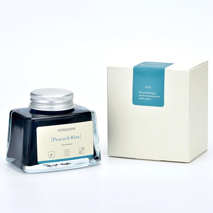 Hongdian Fountain Pen Bottled Ink Peacock Blue Color, 60ml Non Carbon Inkwell Bottle, Artist Calligraphy Ink
