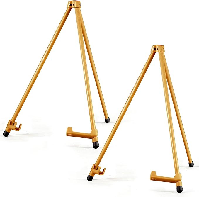 14" High Tabletop Instant Display Easel, Small Desktop Steel Easel Stand with Adjustable Holders for Paintings, Posters and Store Signs(Gold, 2Pack)