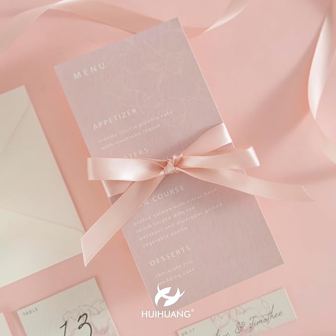 HUIHUANG Rose Gold Satin Ribbon 1/2 inch X 50 Yards Continuous, Rose Gold Pink Double-Faced Satin Ribbon for Gift Wrapping, Bows, DIY Crafts, Flower Bouquet, Wedding Decor, Christmas Decoration