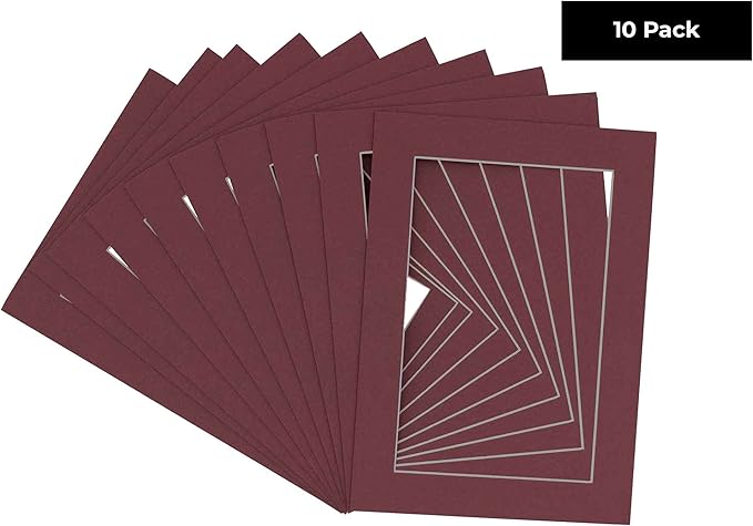 5x7 Mat for 8.5x11 Frame - Precut Mat Board Acid-Free Maroon 5x7 Photo Matte Made to Fit a 8.5x11 Picture Frame, Premium Matboard for Family Photos, Show Kits, Art, Picture Framing, Pack of 10 Mats