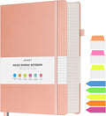Lined Journal Notebook, Large A5 College Ruled Notebook, 312 Numbered Pages Work Notebook with Index Stickers, 100gsm Thick Paper, Hardcover Vegan Leather Journal for Women Men School Office, Pink