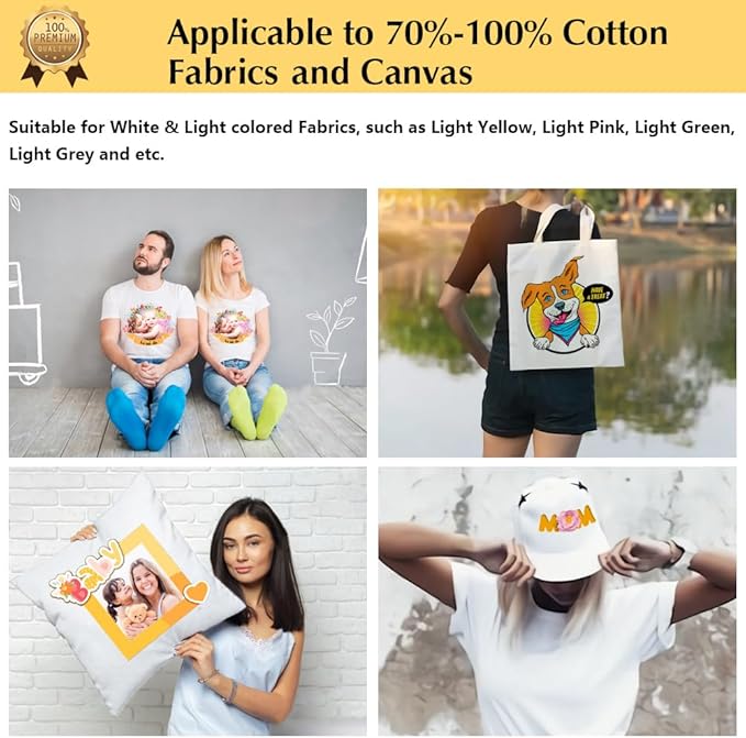 TransOurDream Upgraded Iron on Heat Transfer Paper for T Shirts (50 Sheets, 8.5x11") Iron on Transfers for Light Fabric Printable Heat Transfer Vinyl for Inkjet Printer (L2-50)