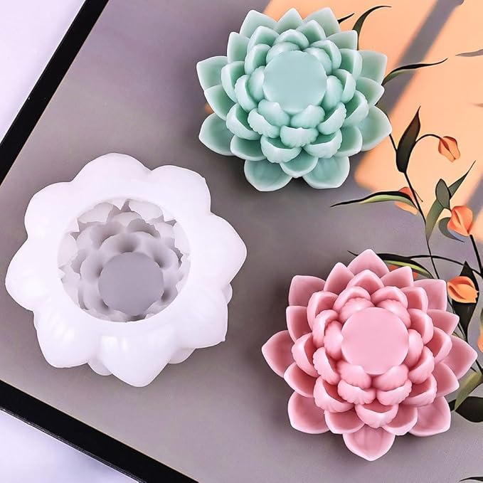 3D Lotus Candle Molds for Candle Making Supplies Flower Silicone Mold for Scented Candles Soap Making DIY Plaster Aromatherapy Candles Home Decor Floral Silicone Molds for Resin Epoxy Cement Gypsum