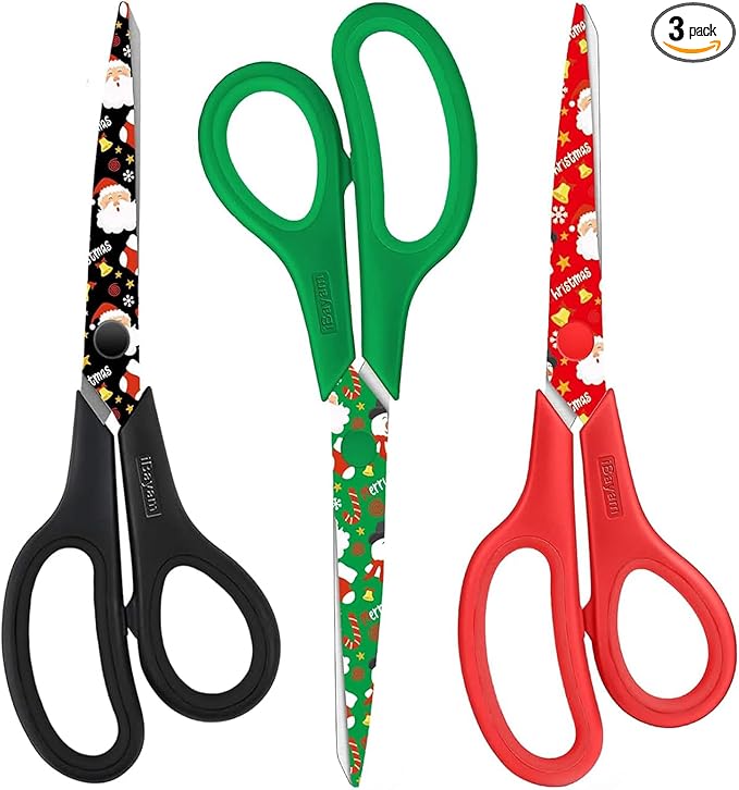 All Purpose Scissors for Construction Scrapbook Kraft Craft Paper, Gifts Wrapping Packing Paper Cutter Tool, 3 Pack Ultra Sharp 8" Thick Blade Comfort-Grip Scissors for Moving Package Supplies