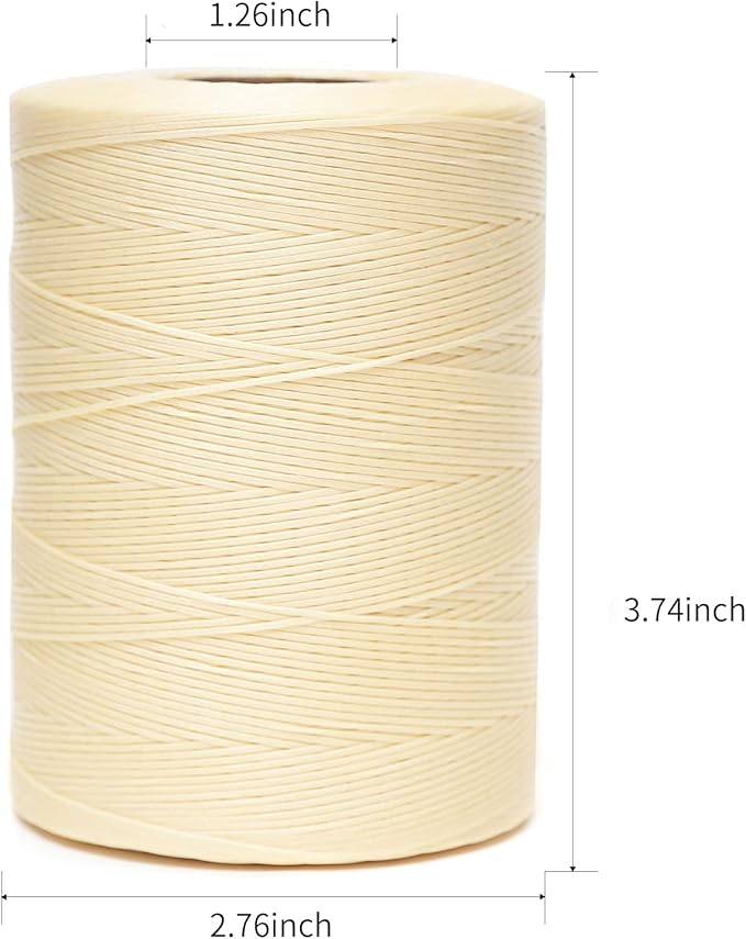 Waxed Thread,852Yards 150D 0.8mm Flat Polyester Wax Thread for Hand Sewing Leather Craft DIY Projects Shoes Repair Book Binding(Beige)
