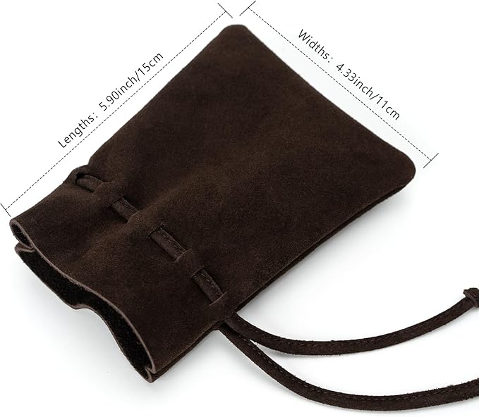 Medieval Drawstring Coin Pouch Bag, Leather Coin Pouch，Renaissance Drawstring Pouch Dice Bag, Small Coin Purse for Women/Men, Brown Swayze Suede