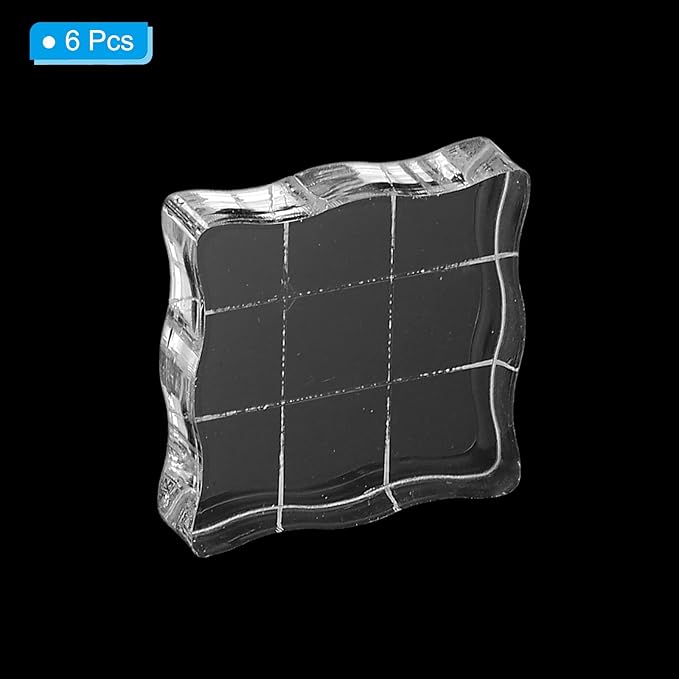 PATIKIL 1.2"x1.2" Acrylic Stamp Block, 6Pcs Clear Stamping Block with Grid Lines Decorative Mounting Blocks Wave for Scrapbooking DIY Crafts Card Making