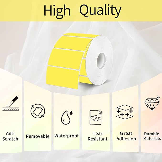 2x1 Inch Thermal Labels, Waterproof Thermal Printer Stickers, Self-Adhesive Shipping Label Printer Sticker for Barcode, Name, Address, 300 Labels/Roll- Yellow